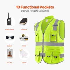 VEVOR Safety Vest Reflective Yellow Work Vest with 10 Pockets for Men & Women