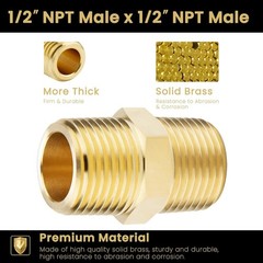 Brass Hex Nipple 1/2 NPT Male Adapter Fitting 4-Pack Solid Pipe Connector Du…