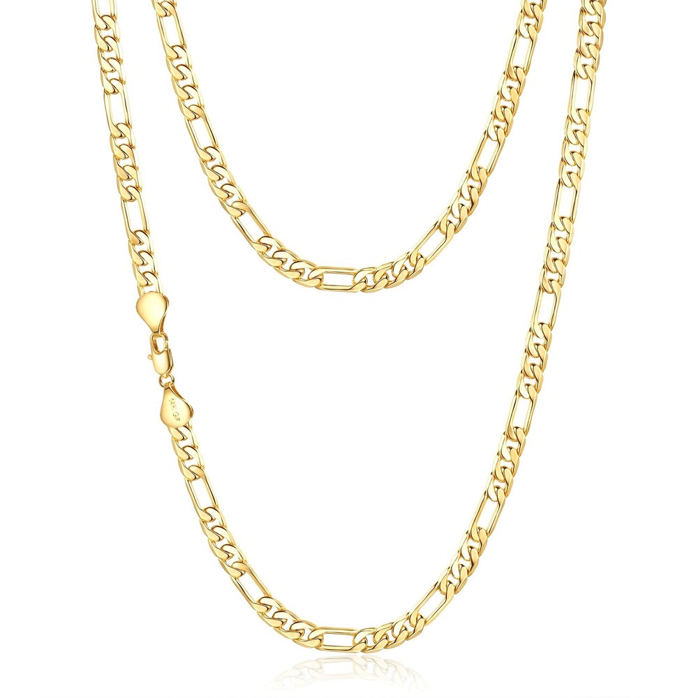 6mm Gold Figaro Link Chain Necklace for Men ＆ Women，14K Gold Chain