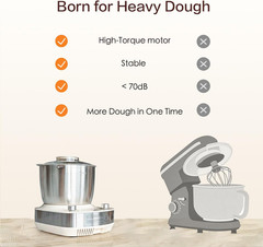 7.4QT Electric Dough Mixer with Timer for Bread, Pizza & Sourdough Baking