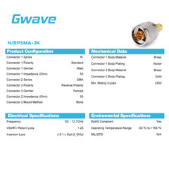 N Male to SMA Female Reverse Polarity Adapter, DC – 12.7GHz