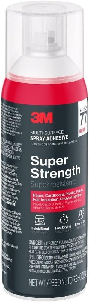 3M Super 77 Multi-Surface Spray Adhesive, 7.35 Oz., Low VOC, Quick Bond, Fast Dr