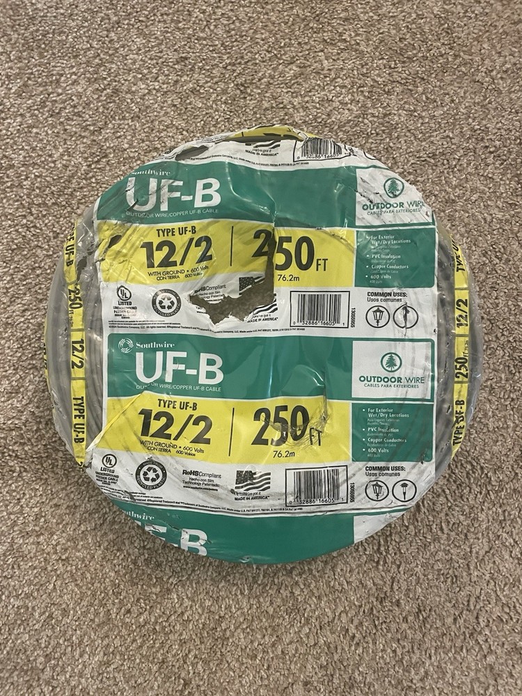 250′ Southwire 12 AWG 12/2 UF-B Underground Feeder Cable 600V Copper Gray