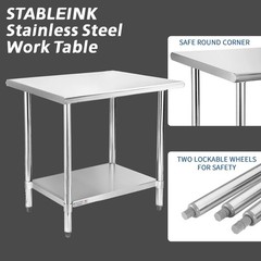 STABLEINK NSF Stainless Steel Prep Table 48 x 24 Inches Metal Work Table with Ad