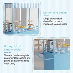 Candy Cart with Lockable Wheels Mobile Food Display Stand Dessert Cart W/ Canopy