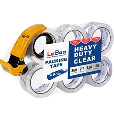 6 Rolls Heavy Duty Packing Tape with Metal Dispenser 1.88 in x 60 yd 2.7 Mil