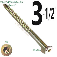 Torx 1-1/4 to 4″ Star Flat Head with nibs Yellow Zinc Type 17 Outdoor Wood Screw
