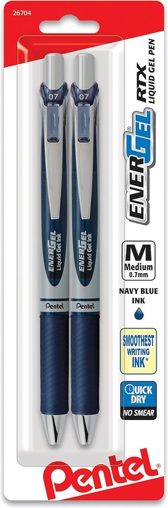 Pentel EnerGel RTX Retractable Liquid Gel Pen, (0.7mm) Metal Tip – Navy Blue Ink