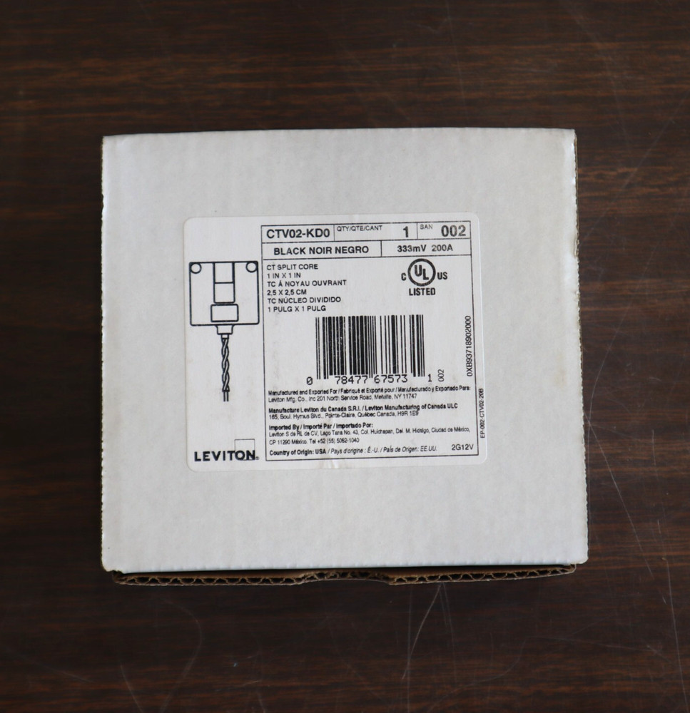 Leviton CTV02-KD0 CT Split Core Current Transformer 333mV 200A 1 Inch x 1 Inch