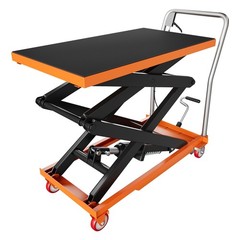 770 Lbs Hydraulic Double Scissor Lift Table 59″ Height Wheels Non Slip Orange