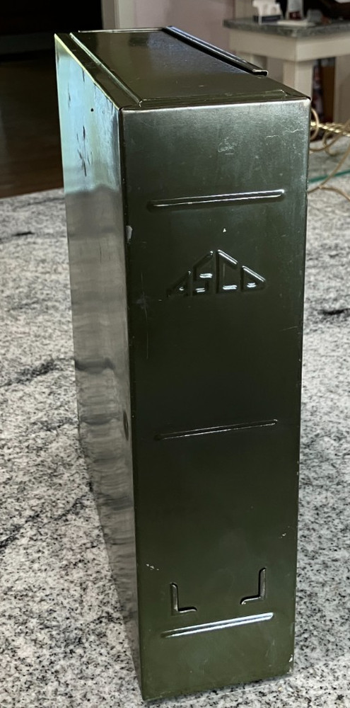 Vintage Asco Industrial Metal Book Storage Box w/Latch and Folder* Wear