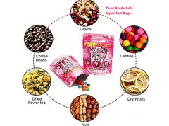 Smell Proof 3.5g Cartoon Print Mylar Bags 100pcs Zip Seal Stand Up Gummies Bags