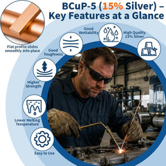 6 PCS 15% Silver Brazing Rods, AWS Bcup-5 Copper Phosphorus Alloy, 0.050″ X 1/8″