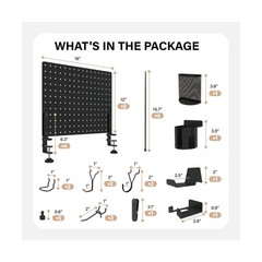 HUHOLE Clamp On Desk Pegboard 32″ x 12″ (Complete Kit)-No Drill Metal Desktop…