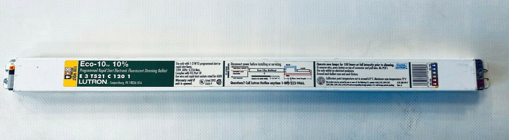 LUTRON E3T521C1201 ECO-10 RAPID START ELECTRONIC FLOURESCENT DIMMING BALLAST