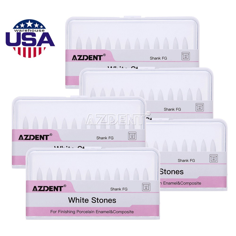Dental White Stone High Speed Polishing Burs FG Cone/Flame/Round Aluminum Oxide