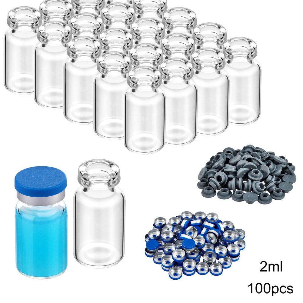 100Pcs 2ml Headspace Vials Clear Glass Bottle 13mm Crimp top Flat Bottom HPLC US