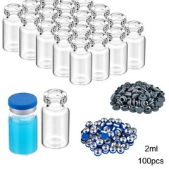 100Pcs 2ml Headspace Vials Clear Glass Bottle 13mm Crimp top Flat Bottom HPLC US