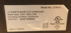 Member’s Mark 12-Sheet Micro-Cut Paper Shredder C249-A Open Box
