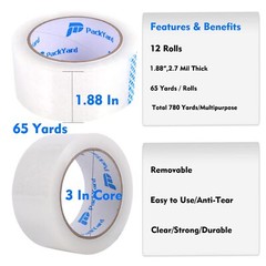 Packing Tape Refill Rolls 12 Rolls Heavy Duty 1.88″x65 yd 2.7mil 3″ Core