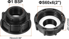 IBC Tote Adapter 60mm Coarse Thread 1″ Female Outlet, 275-330 Gallon Drain Plug
