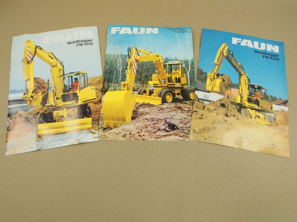 3 Brochures Faun FM 1025 1015 1014 Wheeled Excavator 1980s