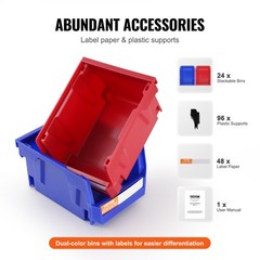VEVOR Hanging Stackable Storage Bin Plastic Organizer Garage Box 24 PCS Blue/Red