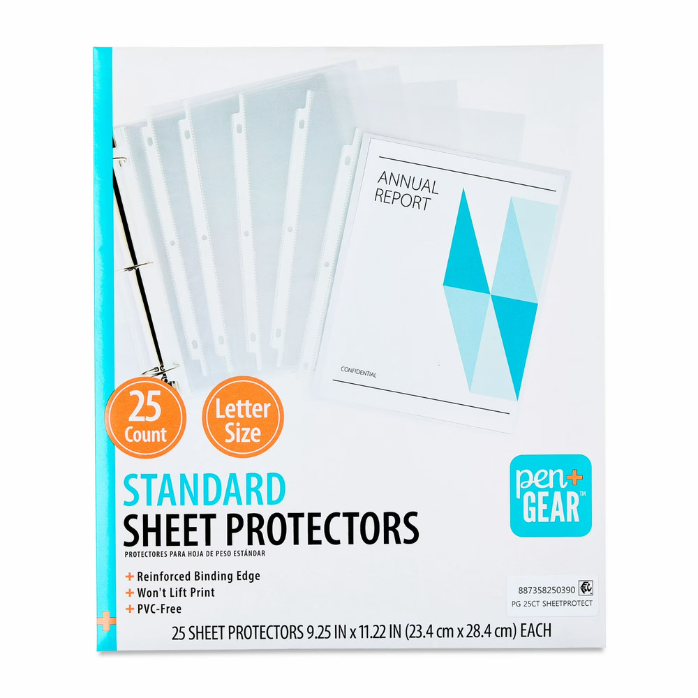 25 Pcs Pen+Gear Standard Sheet Protectors Reinforced Binding Clear 9.25″x11.22″
