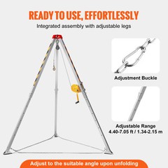 VEVOR Confined Space Tripod Kit Rescue Tripod Fall Arrest 4-7 ft Legs 1200 lbs