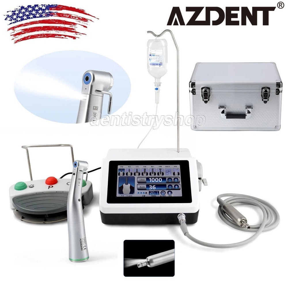AZDENT Dental Surgical Implant Motor Touch Screen 20:1 Fiber Optic Contra Angle