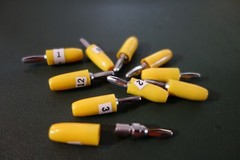 10 each Vintage HH Smith 455 Yellow Solderless Banana Male Plug,15 Amps 1 KV.