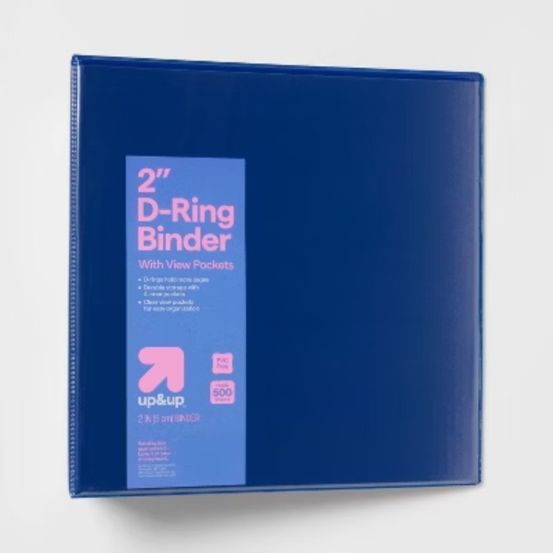 2″ 3 Ring Binder Clear View Blue : 500 Sheet Capacity, D Rings, Internal Pockets