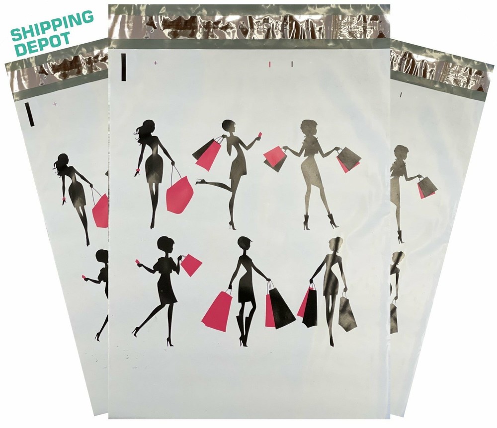 100 Custom Design 10×13 Poly Mailers Cute Shopping Pink Black Envelope Mailers
