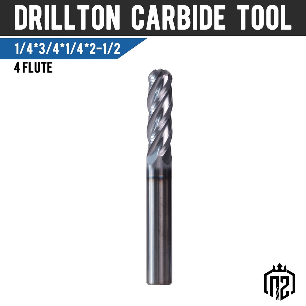1/4″ 4 Flute 2-1/2″ Overall Length Ball Nose Solid Carbide End Mill AlTiN Coated