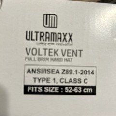 Ultramaxx Voltek Vent Full Brim Hard Hat, Type 1, Class C, Size 52-63cm