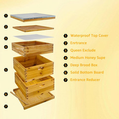 Beeswax Coated Bee Hive Starter Kit, 10-Frame Langstroth Beehive with 2 Deep and