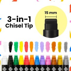 Jumbo Acrylic Paint Markers – 12 Vibrant Colors, 3-in-1 15mm Chisel Tip,