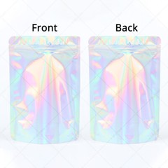 Multi-Size Glossy Holographic Silver Foil Mylar Stand up Zip Lock Pouch Bag S01
