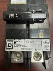 QOB2150VH 2 Pole 150Amps 120/240 Volt Bolt-On 22K NEW REMOVED FROM PANEL SquareD