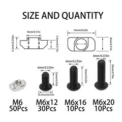 100Pcs M6 T-Nuts Screws Assortment Kit, Hammer Head T-Slot Nut for 3030 Serie…