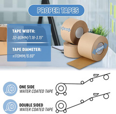 Water-Activated Tape Dispenser, Manual Kraft Gum Tape Dispenser, Width Adjustabl