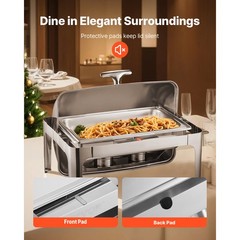 Uimoso 15Qt Roll Top Chafing Dish Set Full-Size Pan Stainless Steel w/ Clip