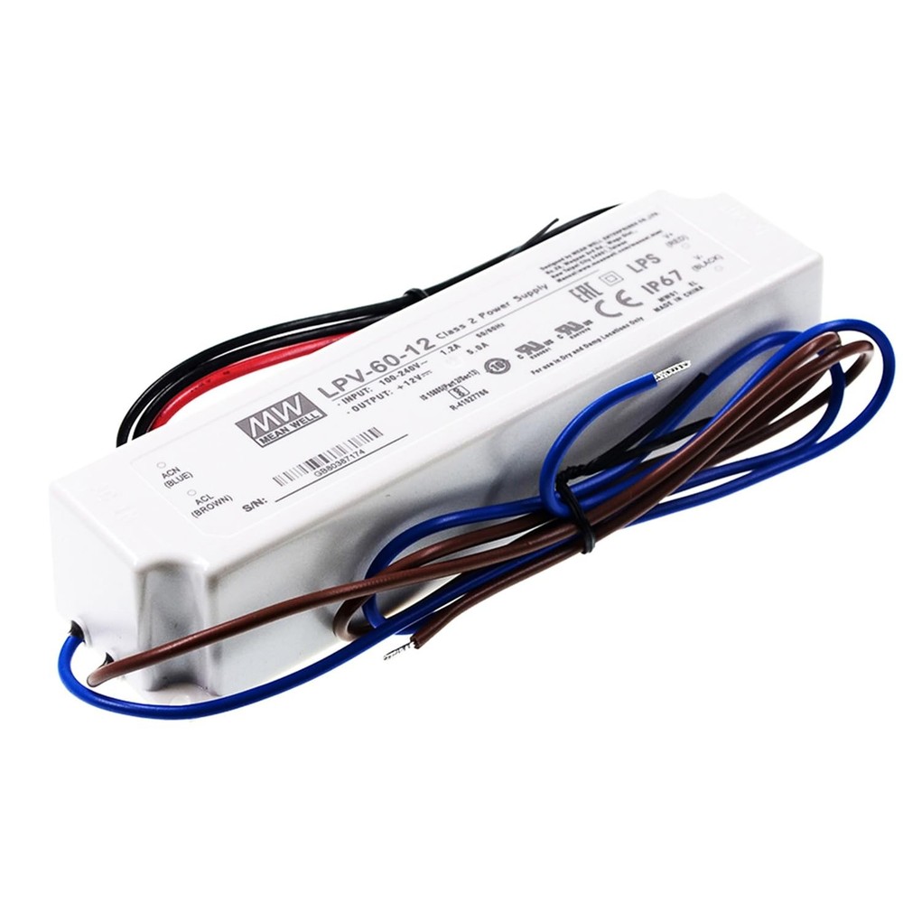 MEAN WELL 60W LPV-60-12 Sealed Panel Mount LPV Series AC-DC 12-volt 5-Amp Power