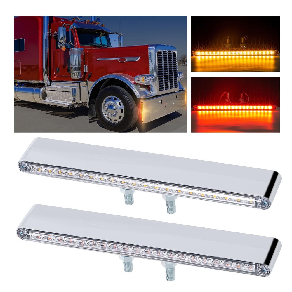 2Pcs 12″ Clear Lens Red/Amber LED Combo Dual Face Truck Semi Trailer Light Ba…