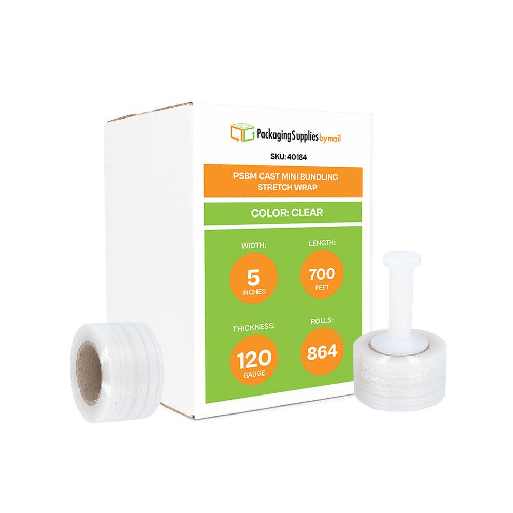 864 Rolls Cast Hand Stretch Wrap 5″x700′ 120 Ga Clear Shrink Film Made In Usa