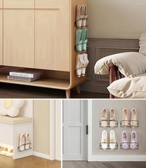 Wall Mounted Shoe Rack 6PCS, with Sticky Hanging Strips, Metal Wall Shoe Stor…
