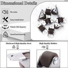 8Pcs 1/2 Inch Mini Caster Wheels, Single Direction Low 0.5 inches, brown