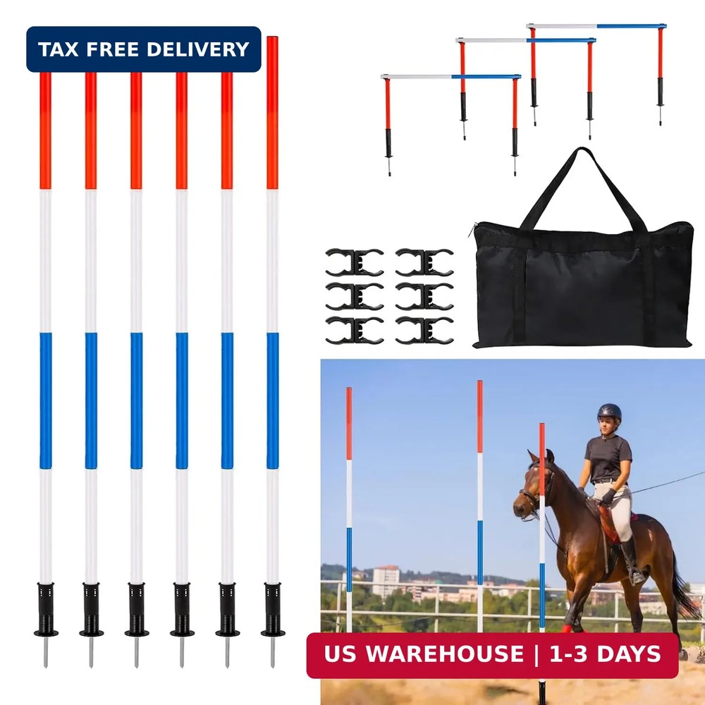 6 Pcs Pole Bending Poles for Horses with Bag, 6FT Adjustable Poles Training Equi