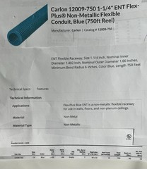 Carlon 12009-750 1-1/4” ENT Flex-Plus Non-Metallic Flexible Conduit, Blue 750 Ft