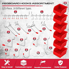 Ultimate 121-Piece Pegboard Hooks Set, Pegboard Accessories with Metal Hooks, Du